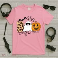 Cute Ghost Halloween Pumpkin Face Hey Boo Trendy Halloween T-Shirt thumb 5