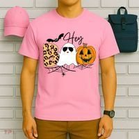Cute Ghost Halloween Pumpkin Face Hey Boo Trendy Halloween T-Shirt thumb 6