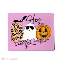 Cute Ghost Halloween Pumpkin Face Hey Boo Trendy Halloween Mousepad thumb 0