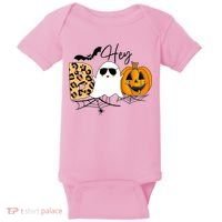 Cute Ghost Halloween Pumpkin Face Hey Boo Trendy Halloween Baby Bodysuit thumb 0