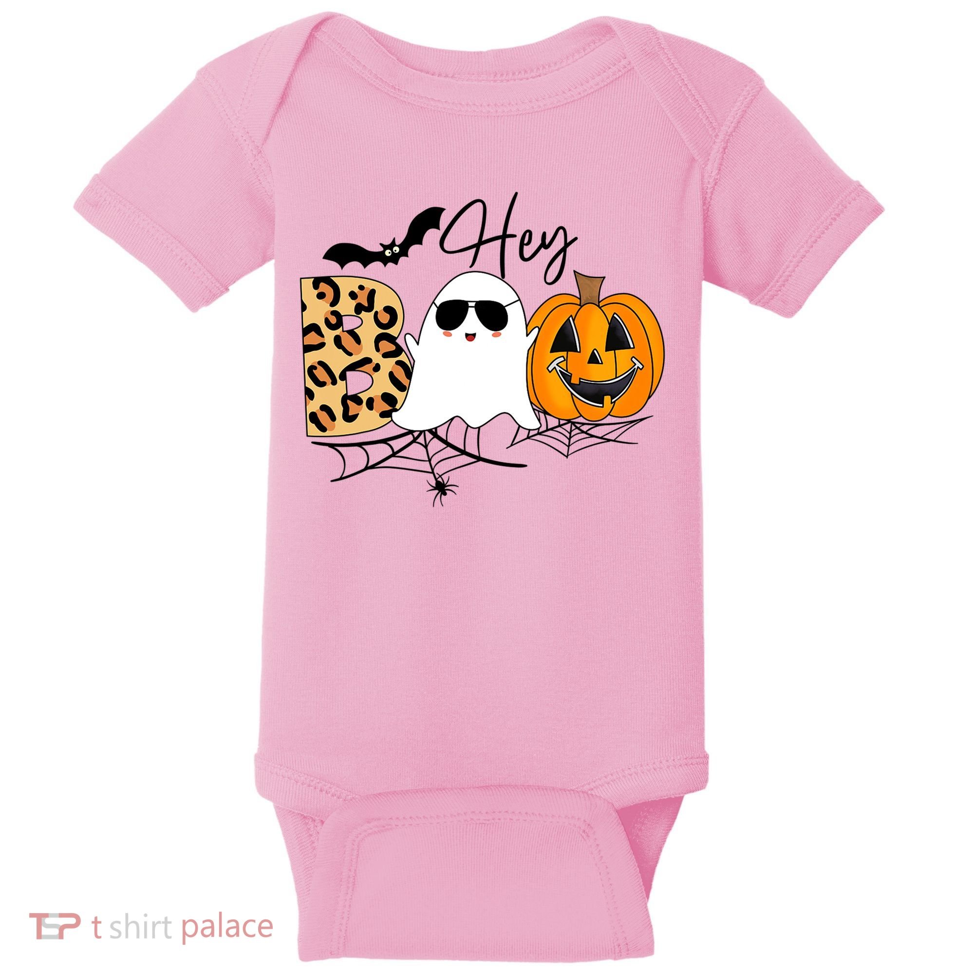 Cute Ghost Halloween Pumpkin Face Hey Boo Trendy Halloween Baby Bodysuit