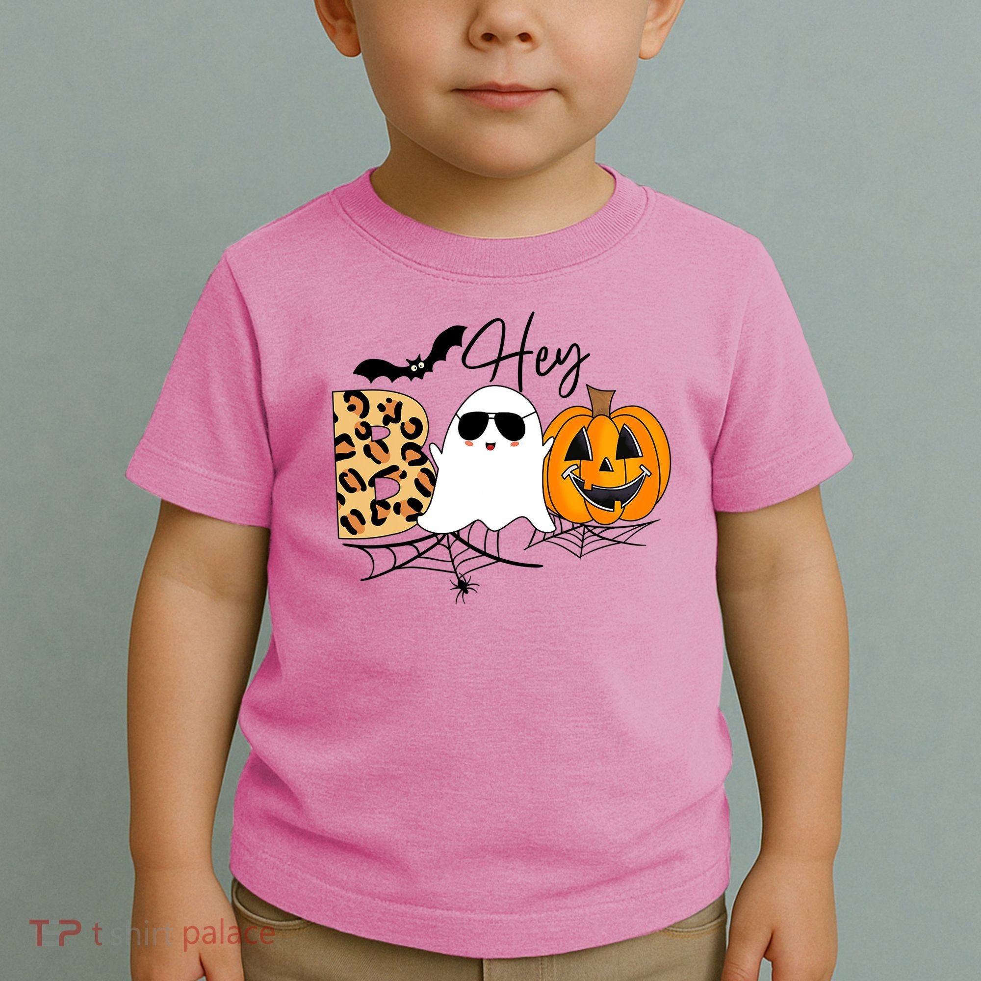 Cute Ghost Halloween Pumpkin Face Hey Boo Trendy Halloween Toddler T-Shirt