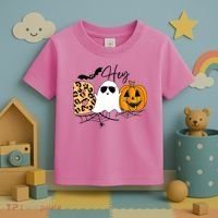 Cute Ghost Halloween Pumpkin Face Hey Boo Trendy Halloween Toddler T-Shirt thumb 3
