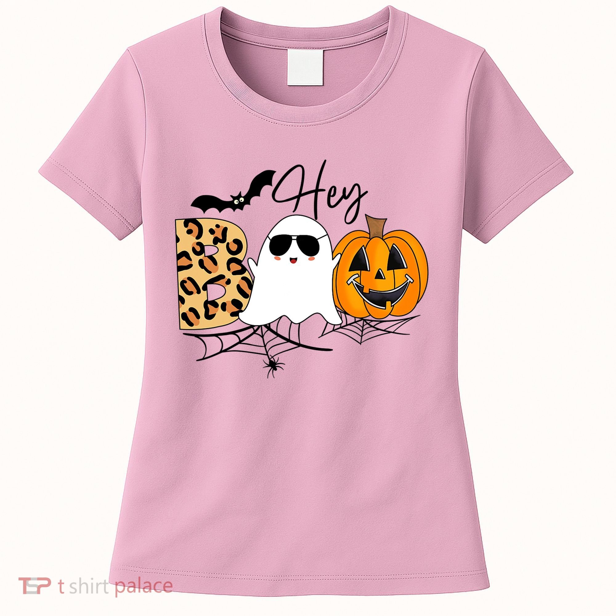 Cute Ghost Halloween Pumpkin Face Hey Boo Trendy Halloween Women's T-Shirt