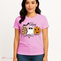 Cute Ghost Halloween Pumpkin Face Hey Boo Trendy Halloween Women's T-Shirt thumb 4