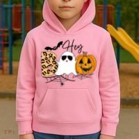 Cute Ghost Halloween Pumpkin Face Hey Boo Trendy Halloween Kids Hoodie thumb 2