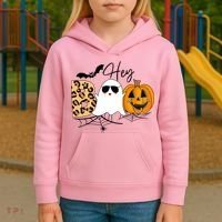 Cute Ghost Halloween Pumpkin Face Hey Boo Trendy Halloween Kids Hoodie thumb 3