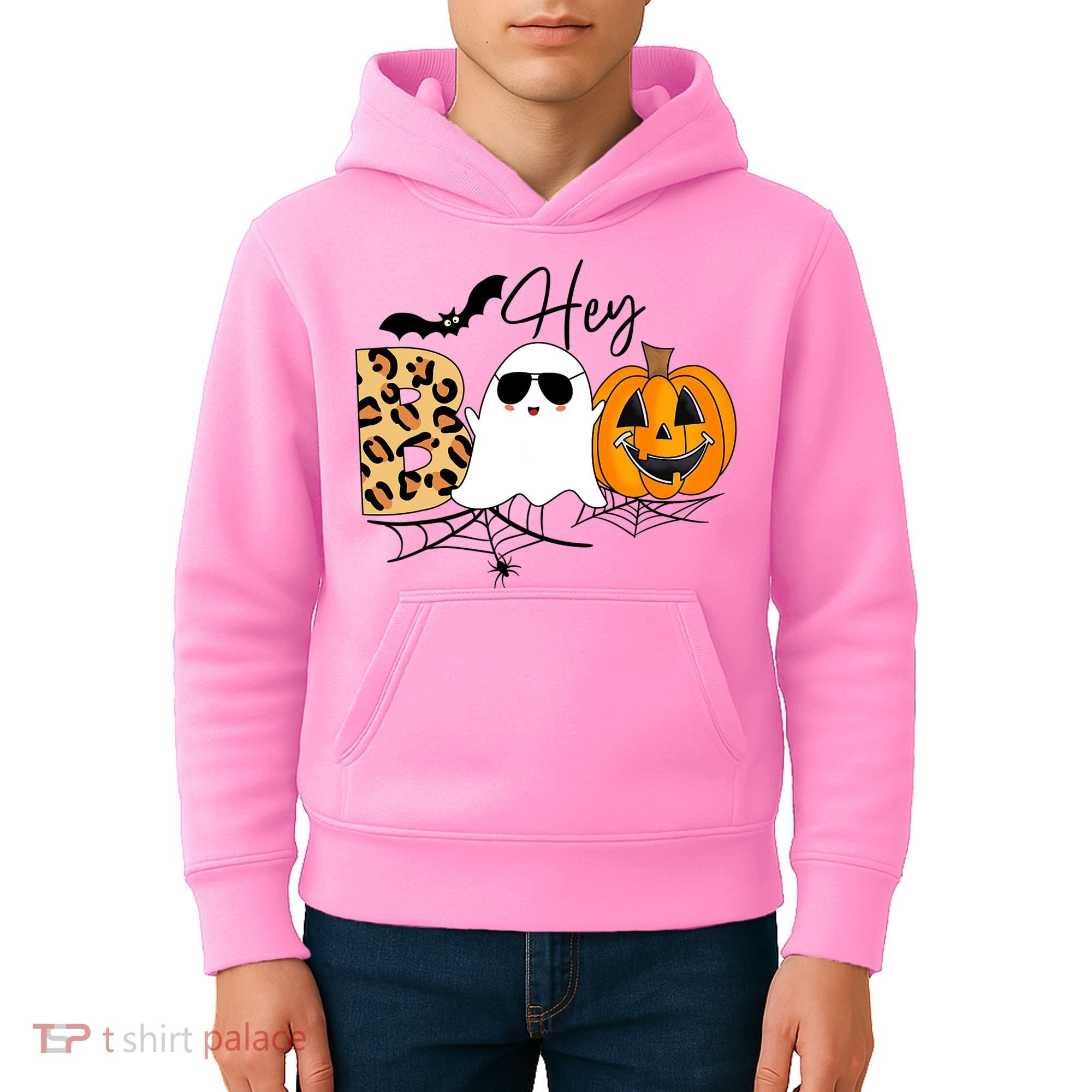 Cute Ghost Halloween Pumpkin Face Hey Boo Trendy Halloween Kids Hoodie