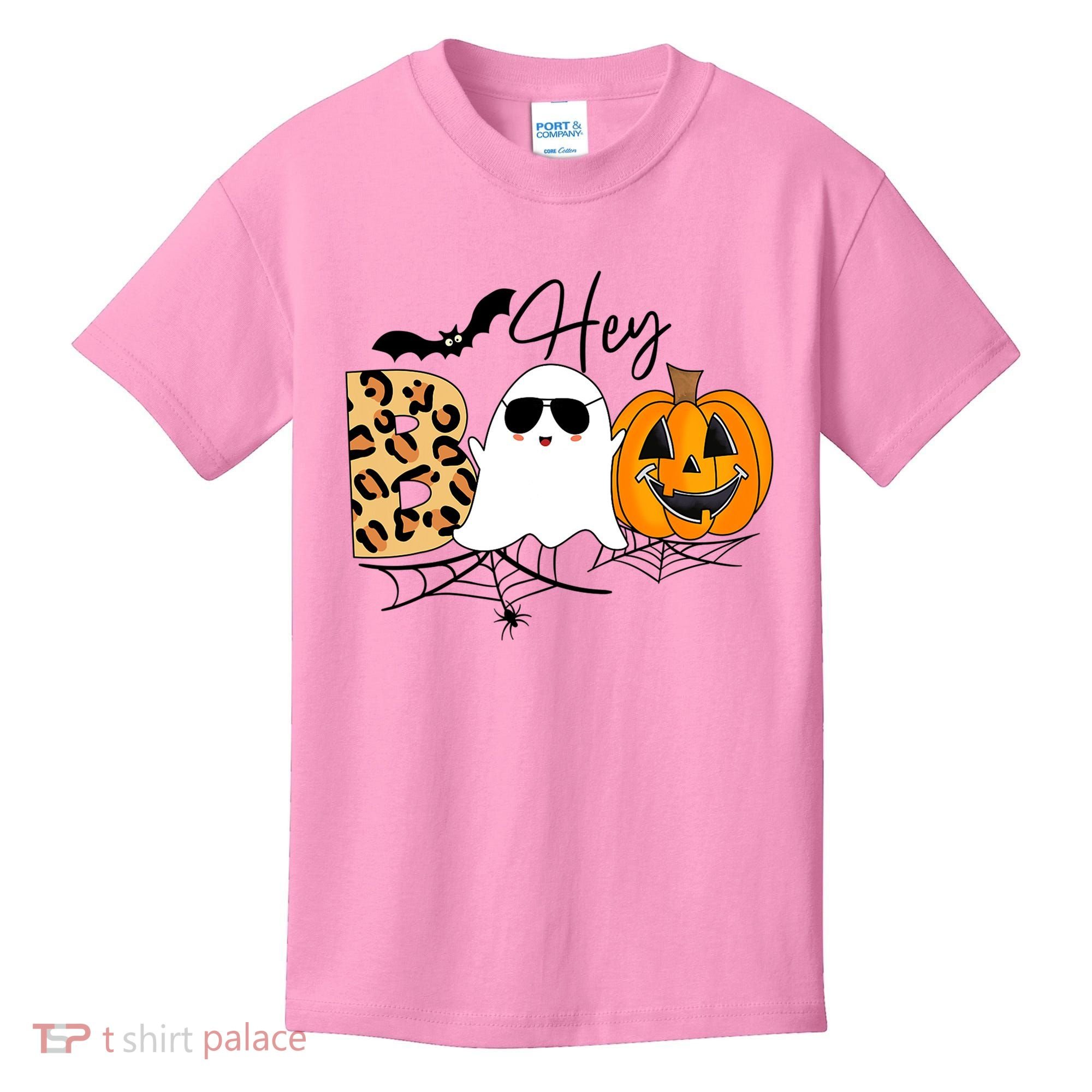 Cute Ghost Halloween Pumpkin Face Hey Boo Trendy Halloween Kids T-Shirt