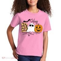 Cute Ghost Halloween Pumpkin Face Hey Boo Trendy Halloween Kids T-Shirt thumb 2