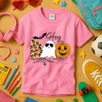 Cute Ghost Halloween Pumpkin Face Hey Boo Trendy Halloween Kids T-Shirt thumb 3