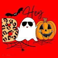 Cute Ghost Halloween Pumpkin Face Hey Boo Trendy Halloween Santa Hat thumb 1