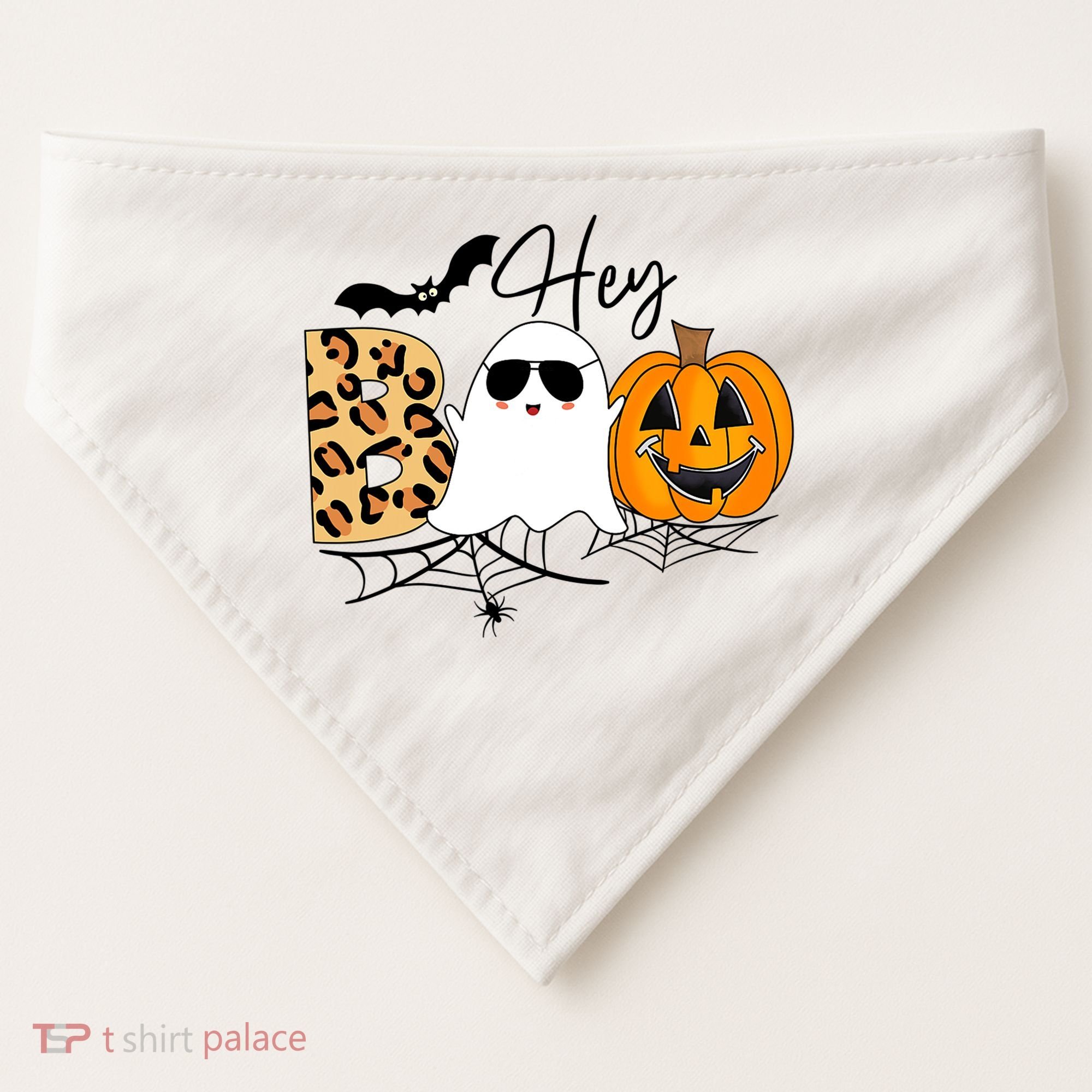 Cute Ghost Halloween Pumpkin Face Hey Boo Trendy Halloween USA-Made Doggie Bandana