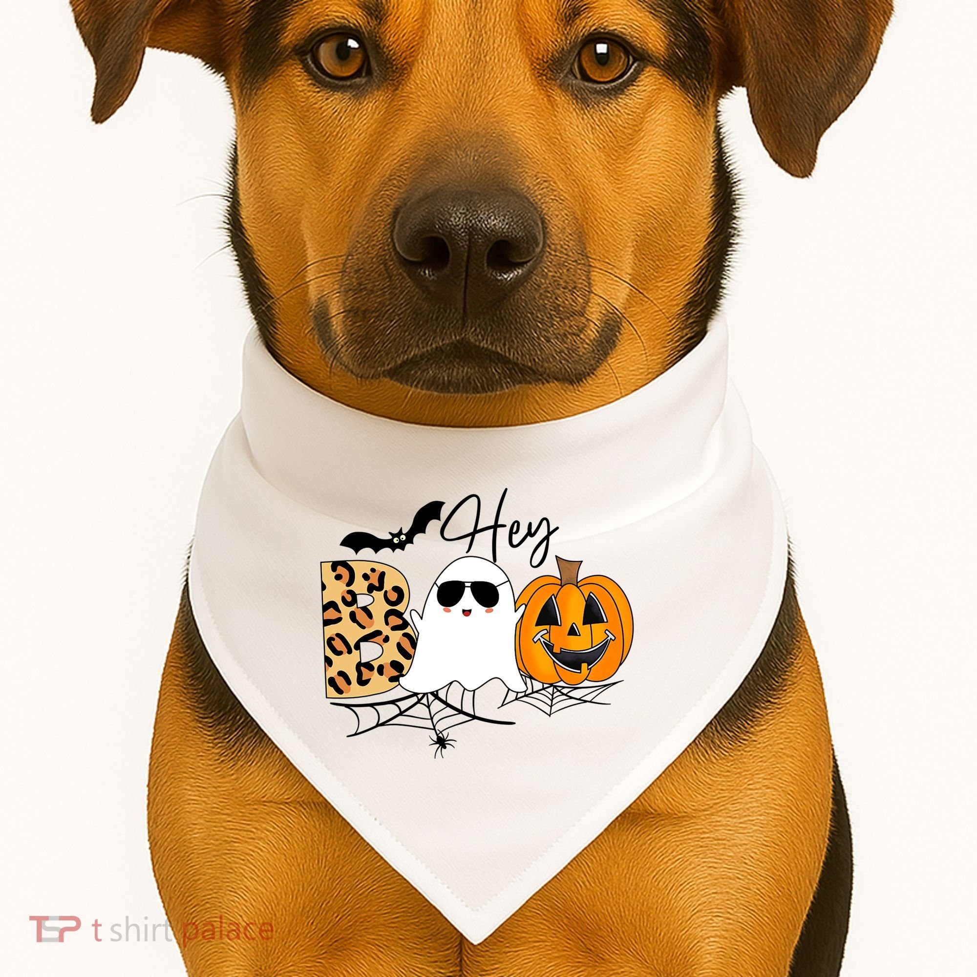 Cute Ghost Halloween Pumpkin Face Hey Boo Trendy Halloween USA-Made Doggie Bandana