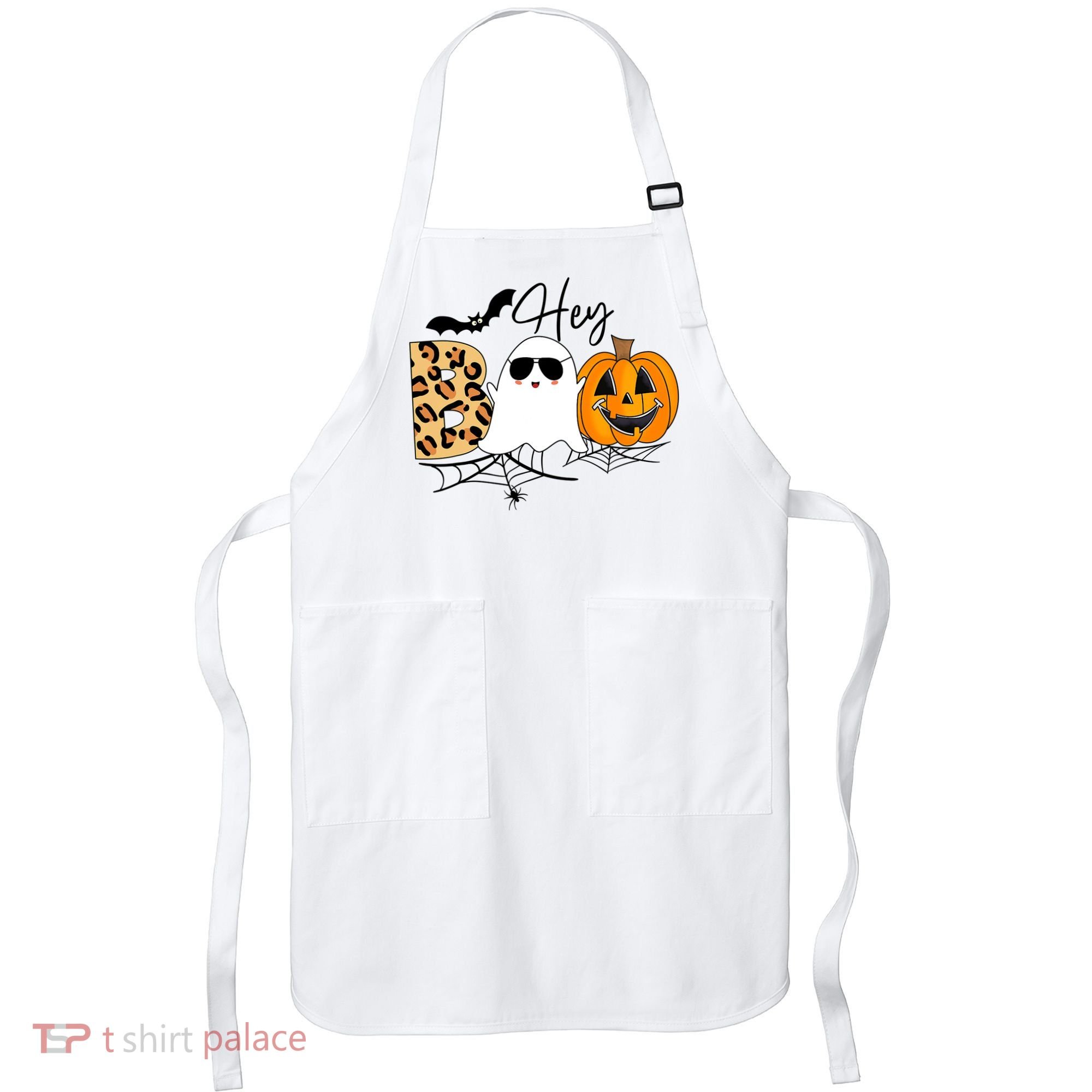 Cute Ghost Halloween Pumpkin Face Hey Boo Trendy Halloween Apron