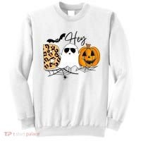 Cute Ghost Halloween Pumpkin Face Hey Boo Trendy Halloween Sweatshirt thumb 0