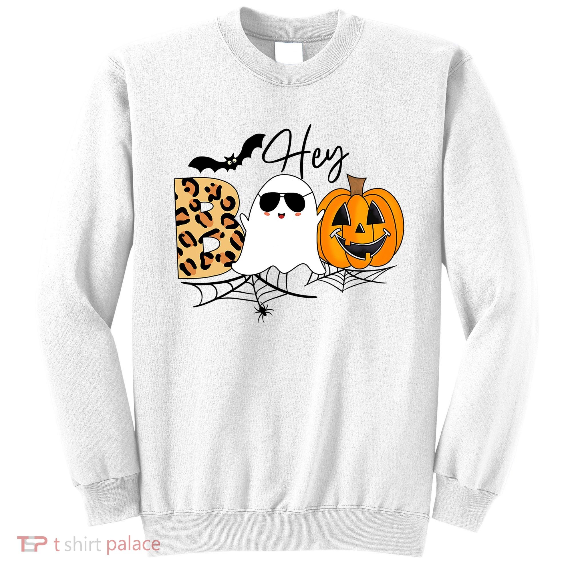 Cute Ghost Halloween Pumpkin Face Hey Boo Trendy Halloween Sweatshirt