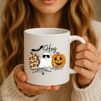 Cute Ghost Halloween Pumpkin Face Hey Boo Trendy Halloween Coffee Mug thumb 3