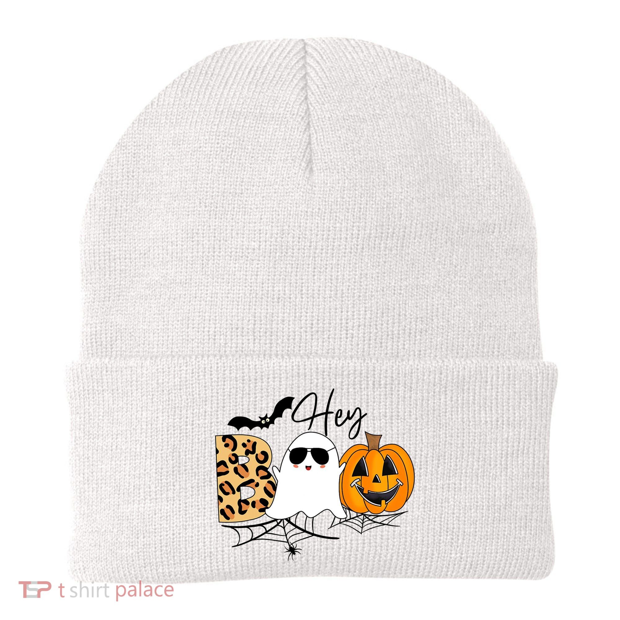 Cute Ghost Halloween Pumpkin Face Hey Boo Trendy Halloween Beanie