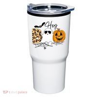 Cute Ghost Halloween Pumpkin Face Hey Boo Trendy Halloween Tumbler thumb 0
