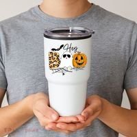 Cute Ghost Halloween Pumpkin Face Hey Boo Trendy Halloween Tumbler thumb 2