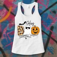 Cute Ghost Halloween Pumpkin Face Hey Boo Trendy Halloween Women's Tank Top thumb 3