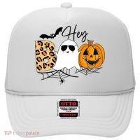 Cute Ghost Halloween Pumpkin Face Hey Boo Trendy Halloween Hat thumb 0