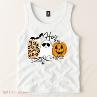Cute Ghost Halloween Pumpkin Face Hey Boo Trendy Halloween Tank Top thumb 2