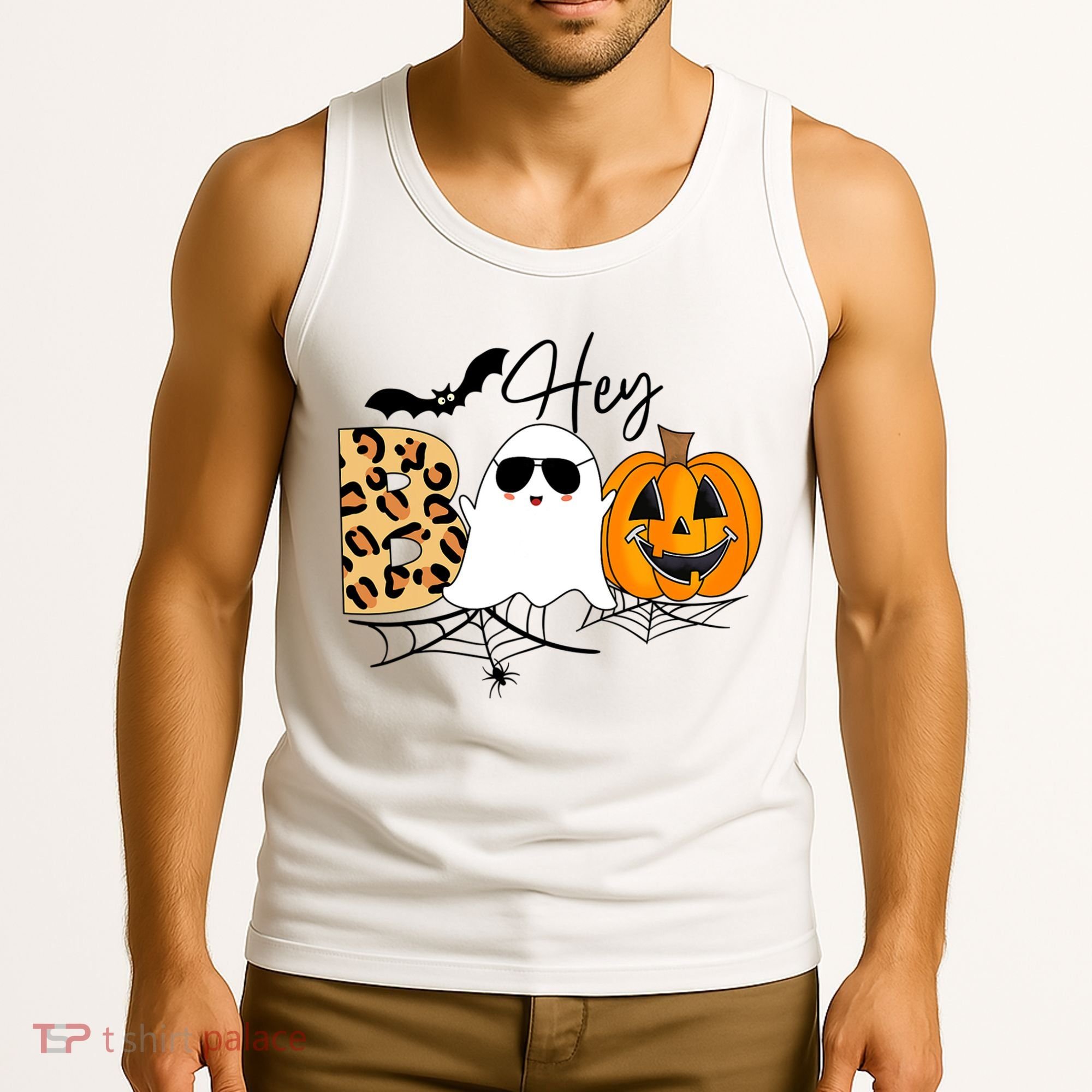 Cute Ghost Halloween Pumpkin Face Hey Boo Trendy Halloween Tank Top