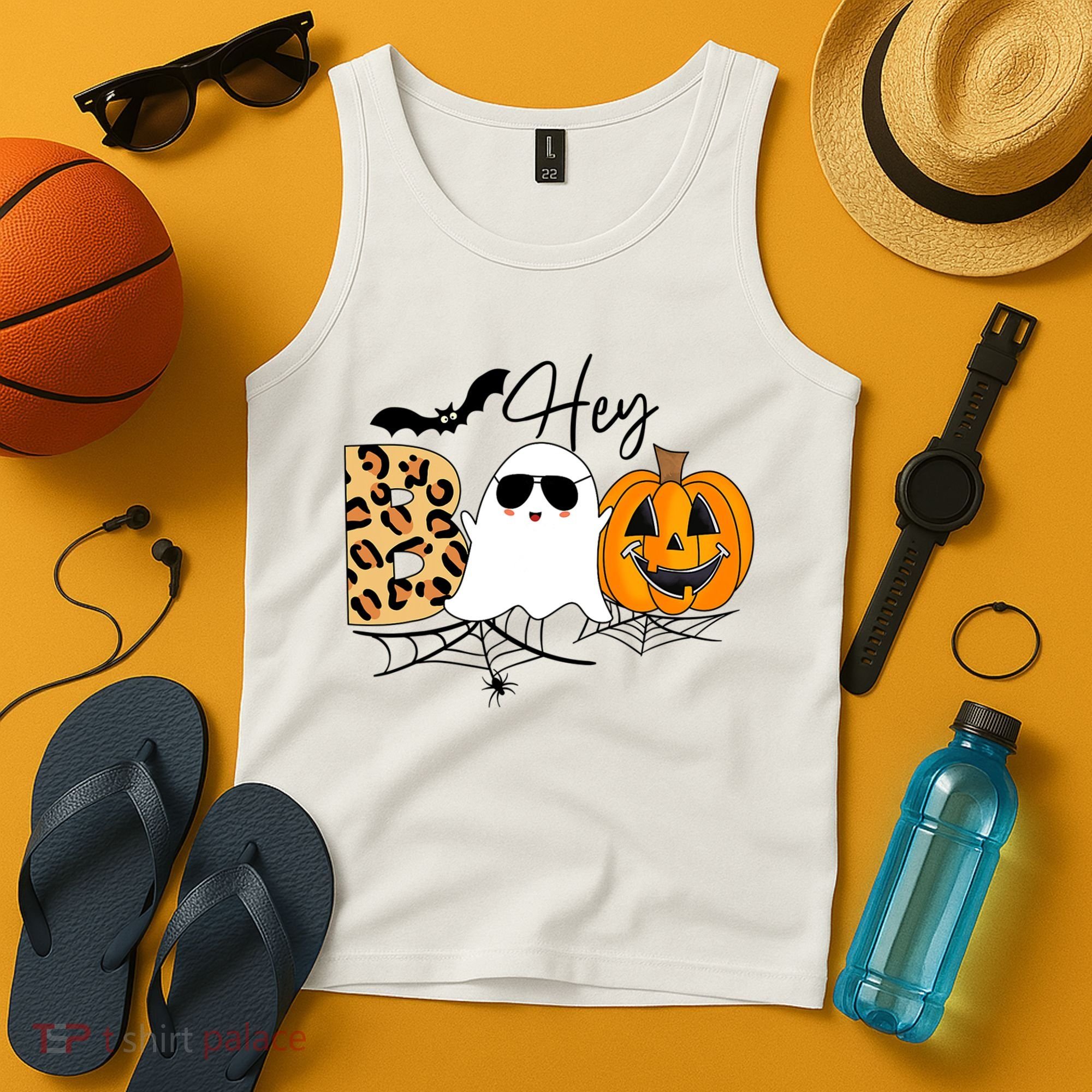 Cute Ghost Halloween Pumpkin Face Hey Boo Trendy Halloween Tank Top