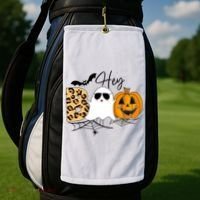Cute Ghost Halloween Pumpkin Face Hey Boo Trendy Halloween Golf Towel thumb 2