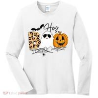 Cute Ghost Halloween Pumpkin Face Hey Boo Trendy Halloween Women's Long Sleeve Shirt thumb 0