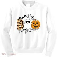Cute Ghost Halloween Pumpkin Face Hey Boo Trendy Halloween Kids Sweatshirt thumb 0