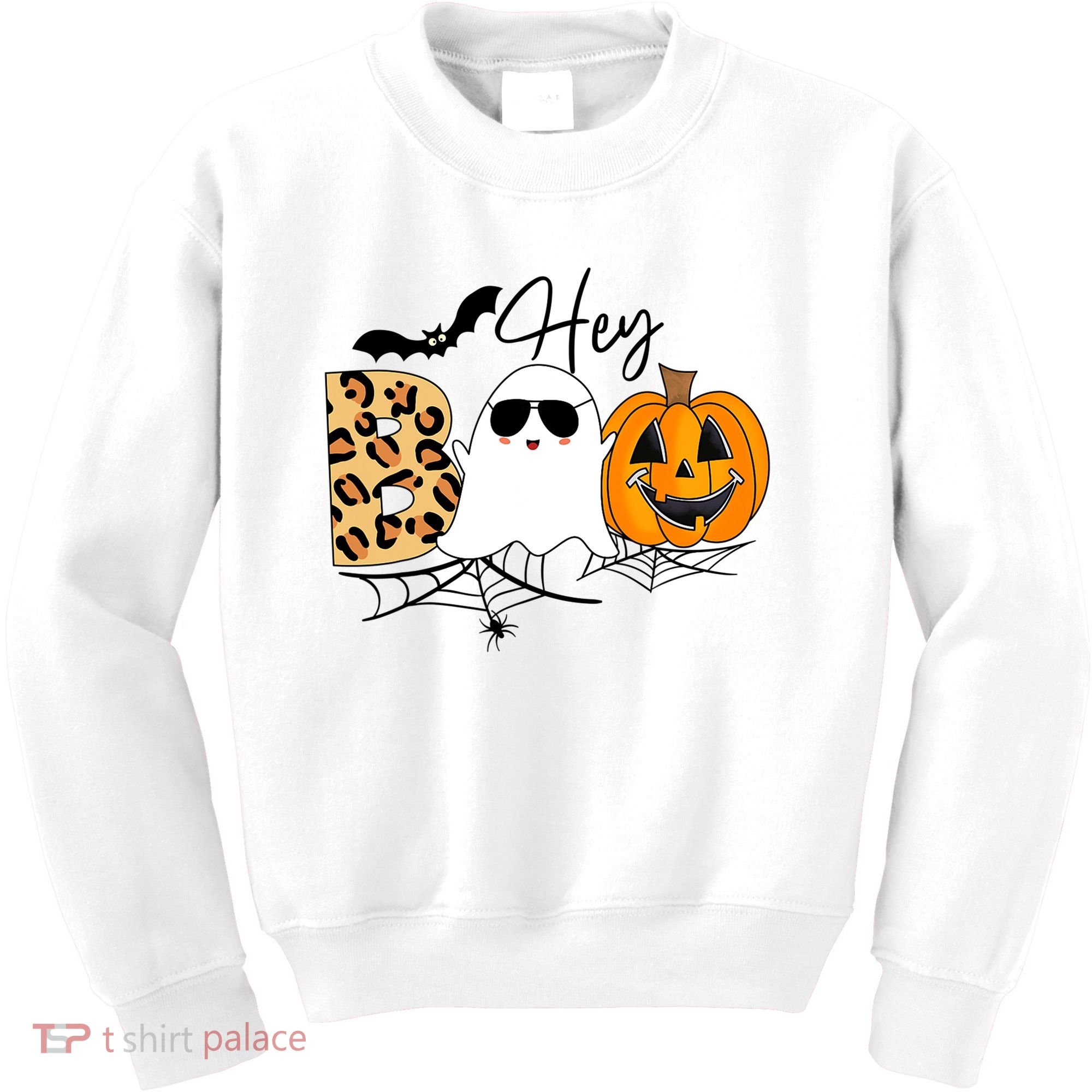 Cute Ghost Halloween Pumpkin Face Hey Boo Trendy Halloween Kids Sweatshirt