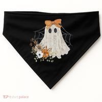 Coquette Ghost Halloween Flower Ghost Spooky Lace Ghost USA-Made Doggie Bandana thumb 0