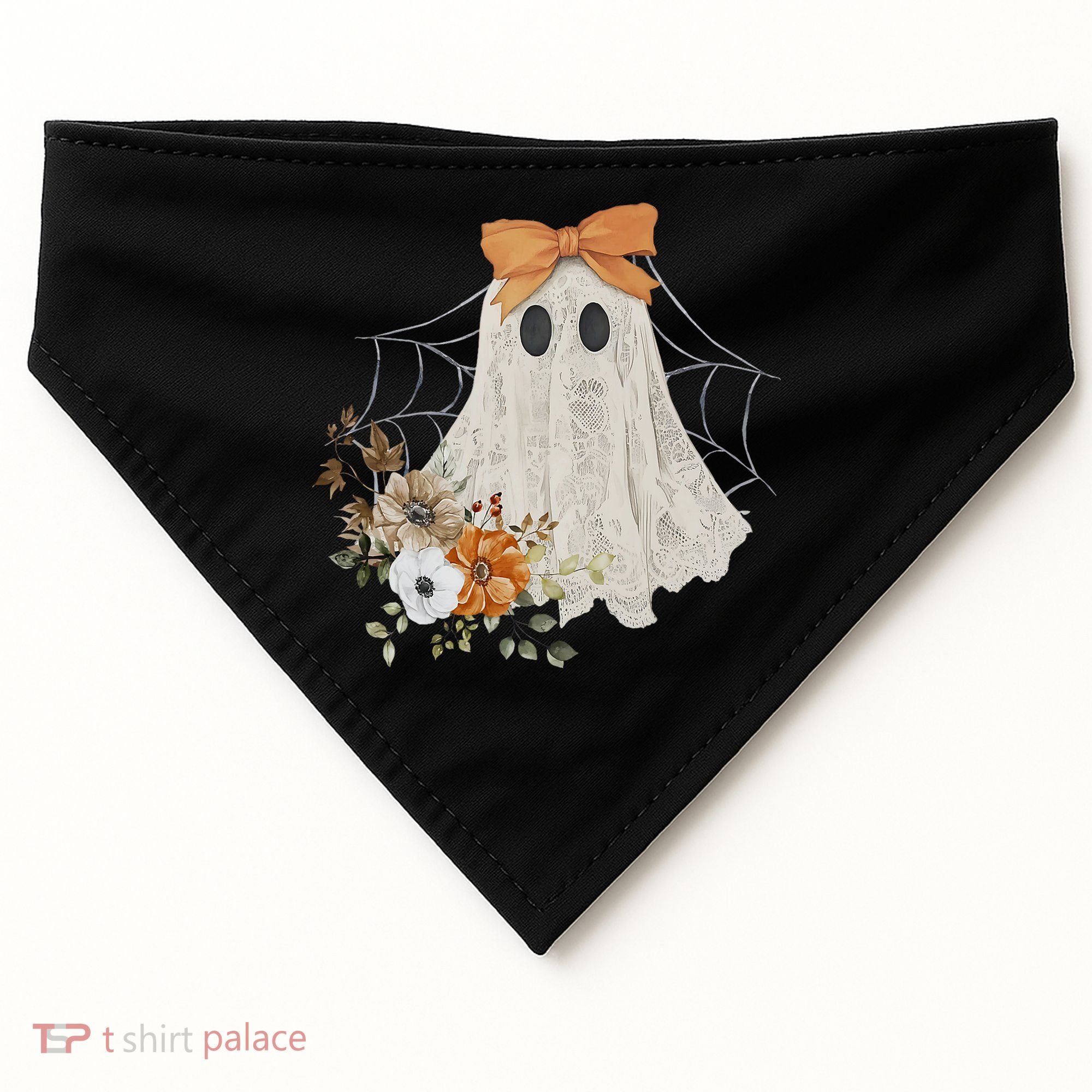 Coquette Ghost Halloween Flower Ghost Spooky Lace Ghost USA-Made Doggie Bandana