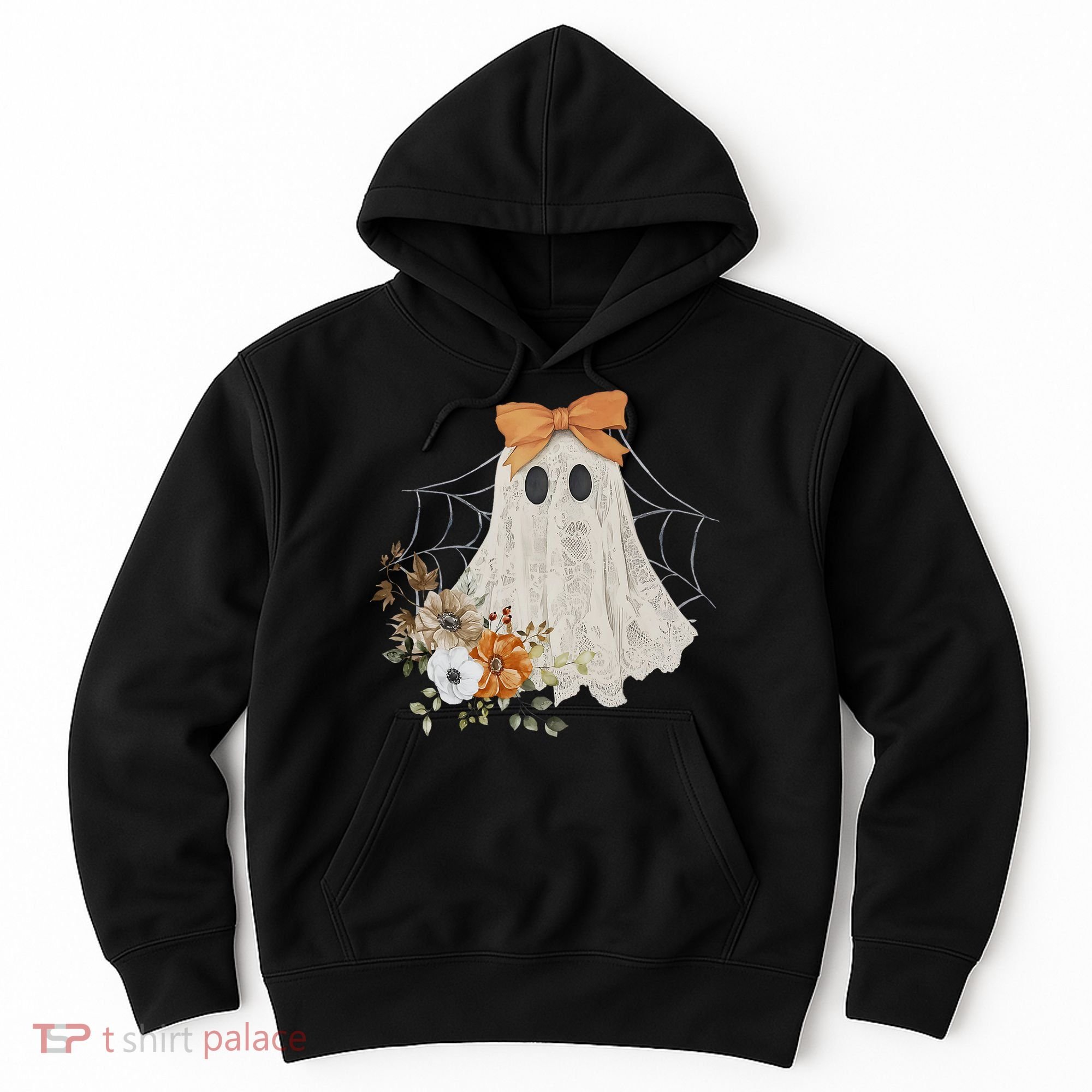 Coquette Ghost Halloween Flower Ghost Spooky Lace Ghost Hoodie