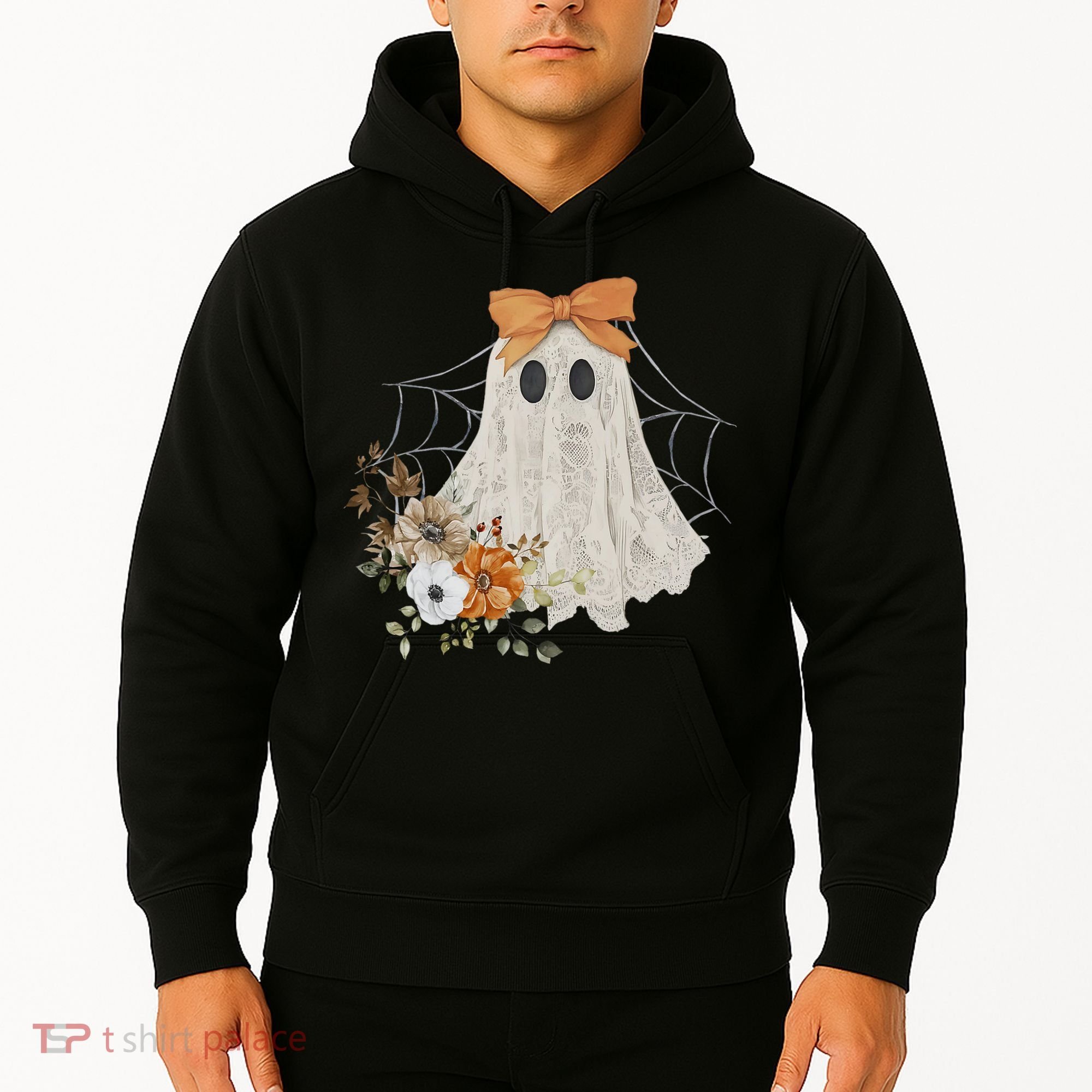 Coquette Ghost Halloween Flower Ghost Spooky Lace Ghost Hoodie