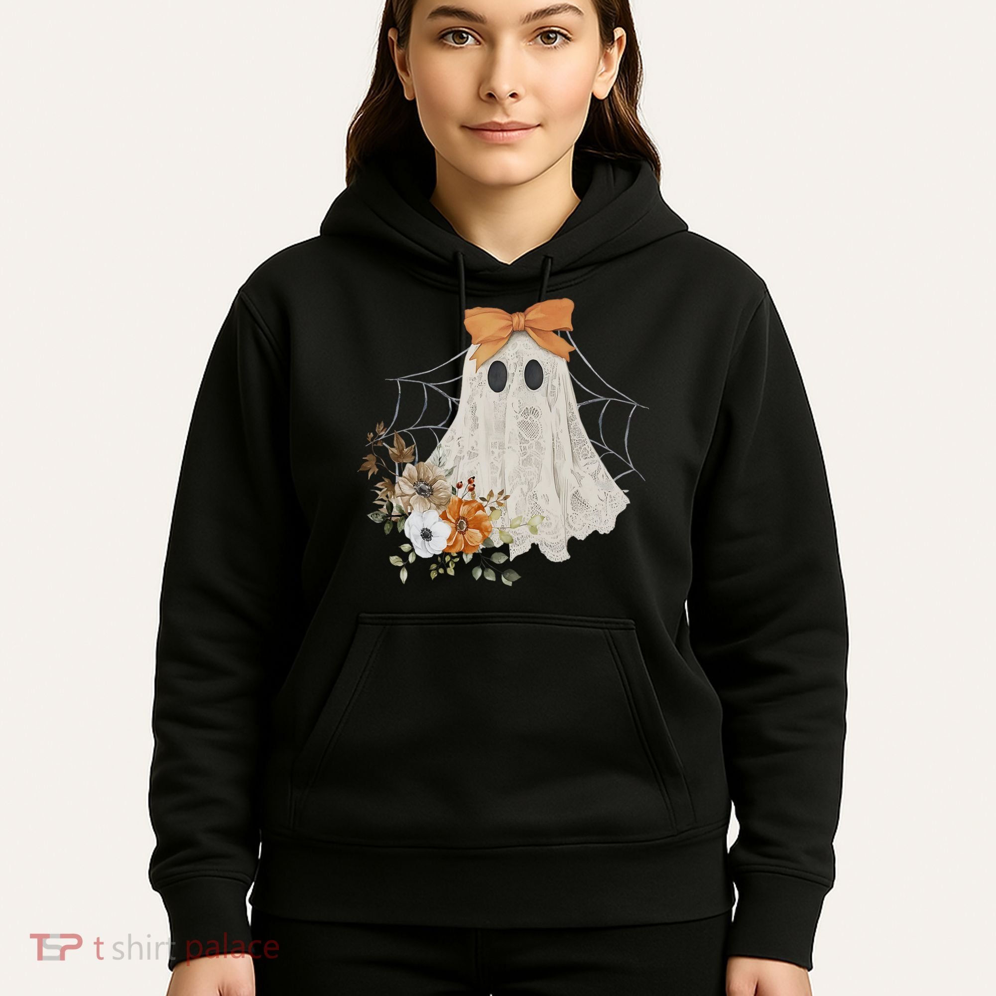 Coquette Ghost Halloween Flower Ghost Spooky Lace Ghost Hoodie