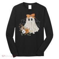 Coquette Ghost Halloween Flower Ghost Spooky Lace Ghost Long Sleeve Shirt thumb 0