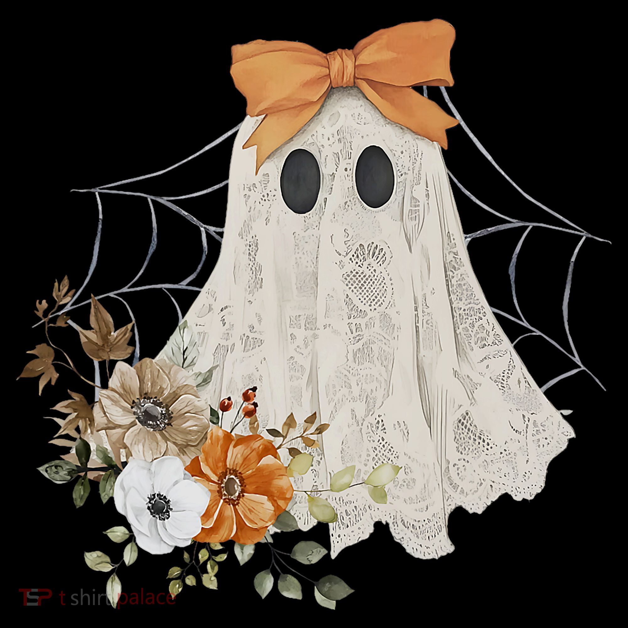 Coquette Ghost Halloween Flower Ghost Spooky Lace Ghost Long Sleeve Shirt