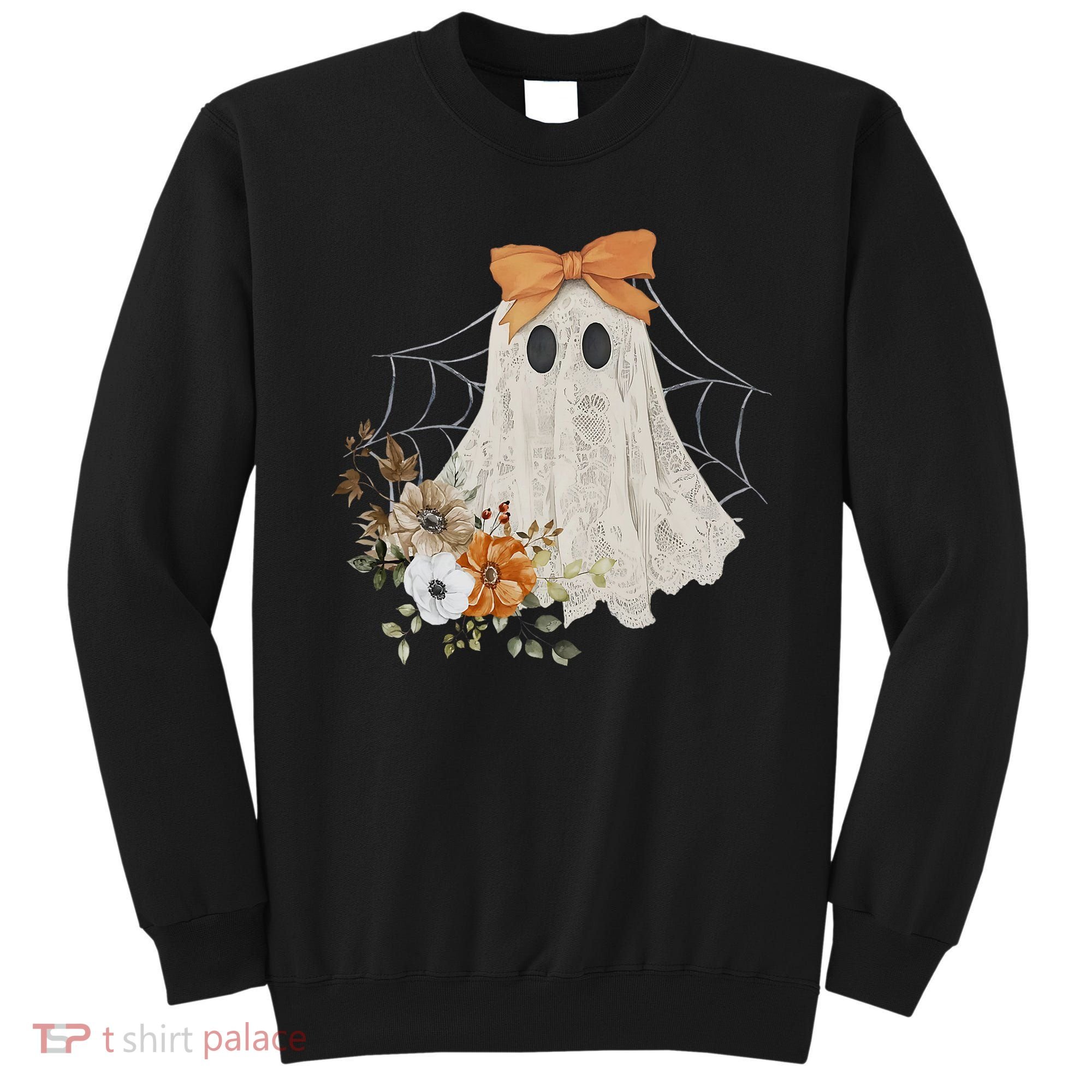 Coquette Ghost Halloween Flower Ghost Spooky Lace Ghost Sweatshirt