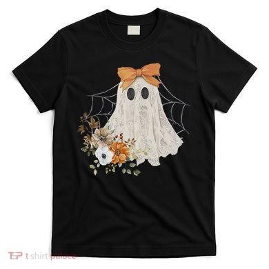 Coquette Ghost Halloween Flower Ghost Spooky Lace Ghost T-Shirt