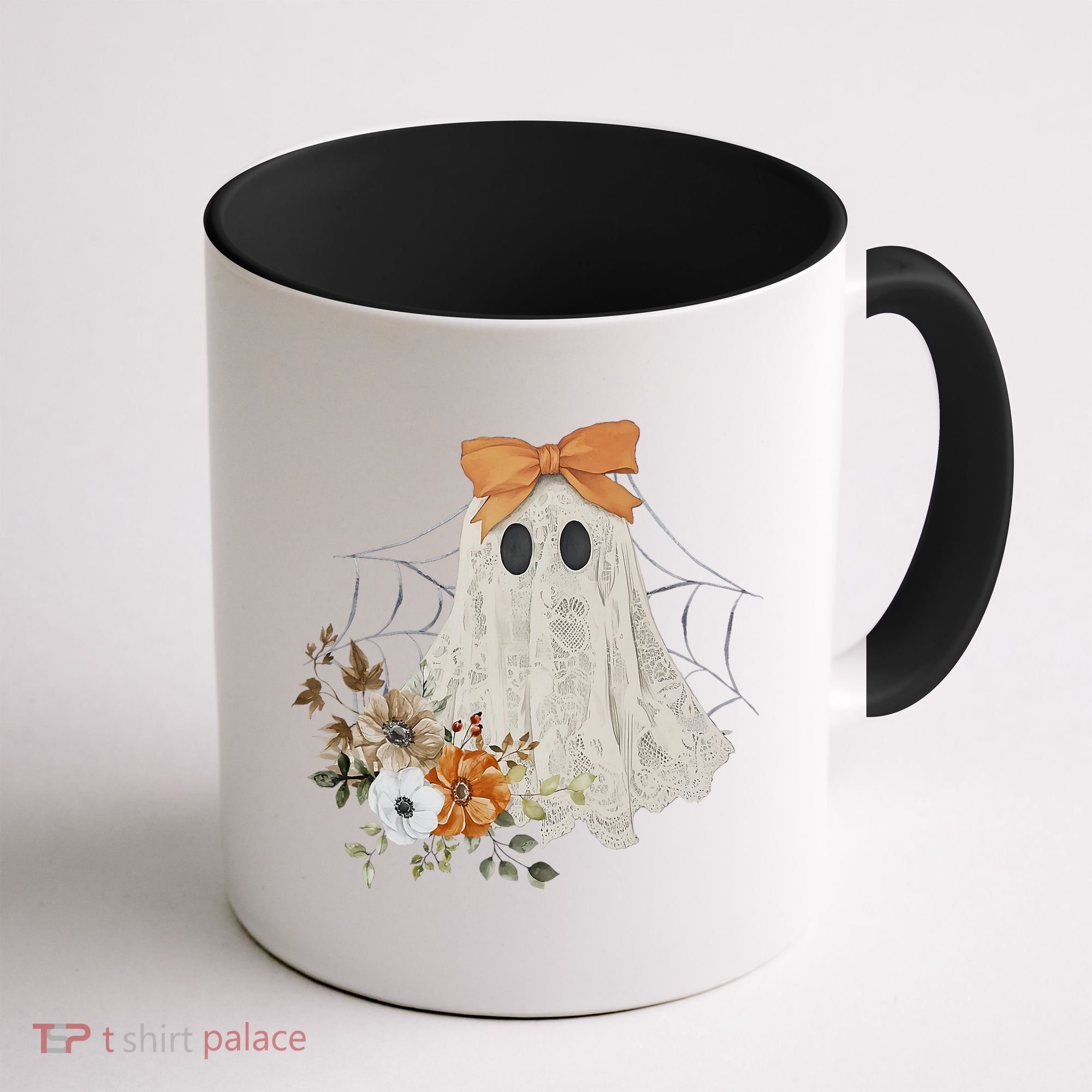 Coquette Ghost Halloween Flower Ghost Spooky Lace Ghost Coffee Mug