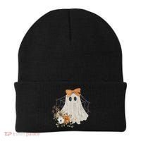 Coquette Ghost Halloween Flower Ghost Spooky Lace Ghost Beanie thumb 0