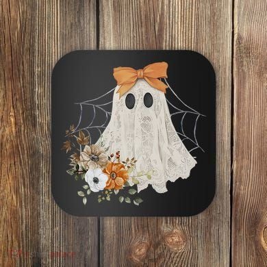 Coquette Ghost Halloween Flower Ghost Spooky Lace Ghost Coaster