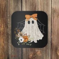 Coquette Ghost Halloween Flower Ghost Spooky Lace Ghost Coaster thumb 0
