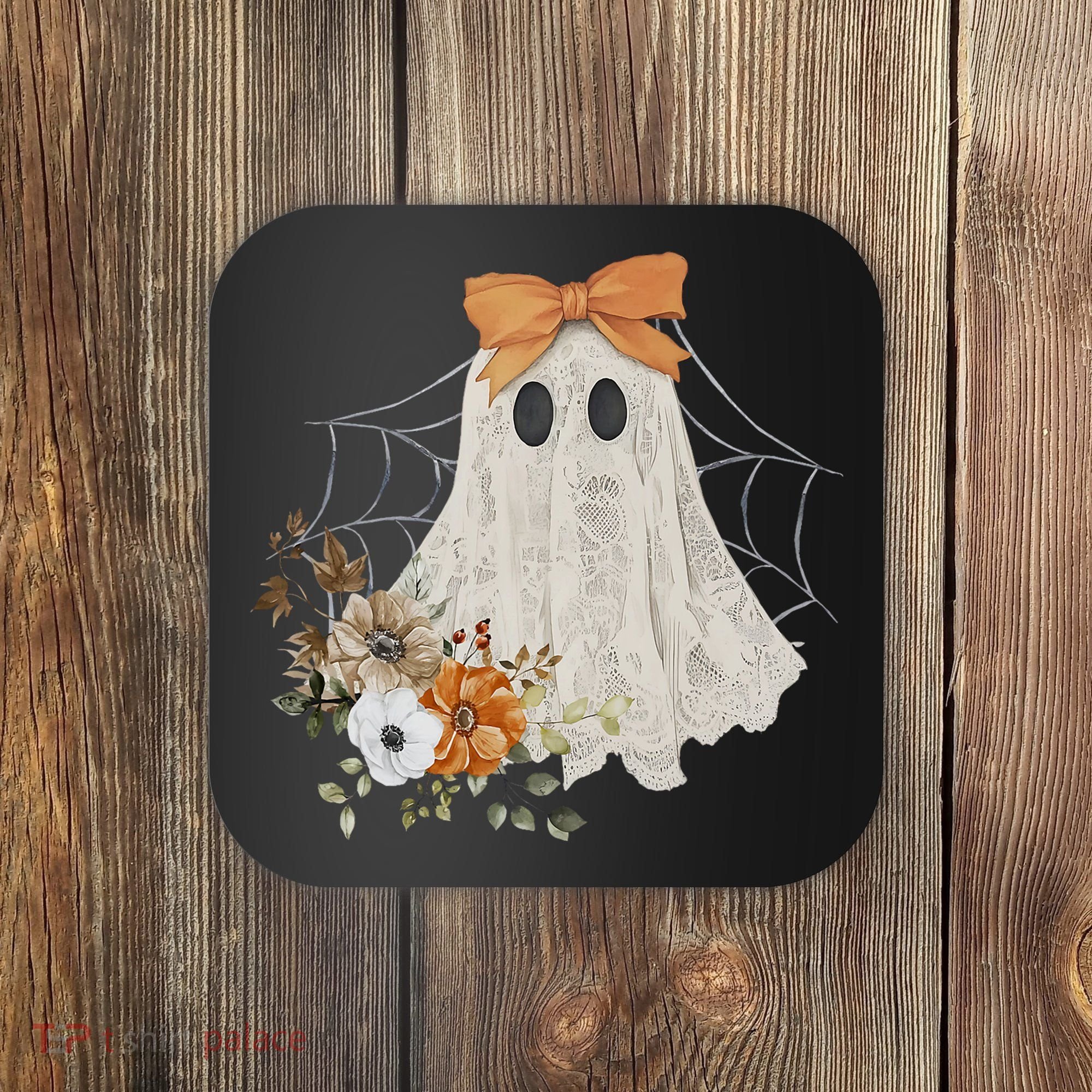Coquette Ghost Halloween Flower Ghost Spooky Lace Ghost Coaster