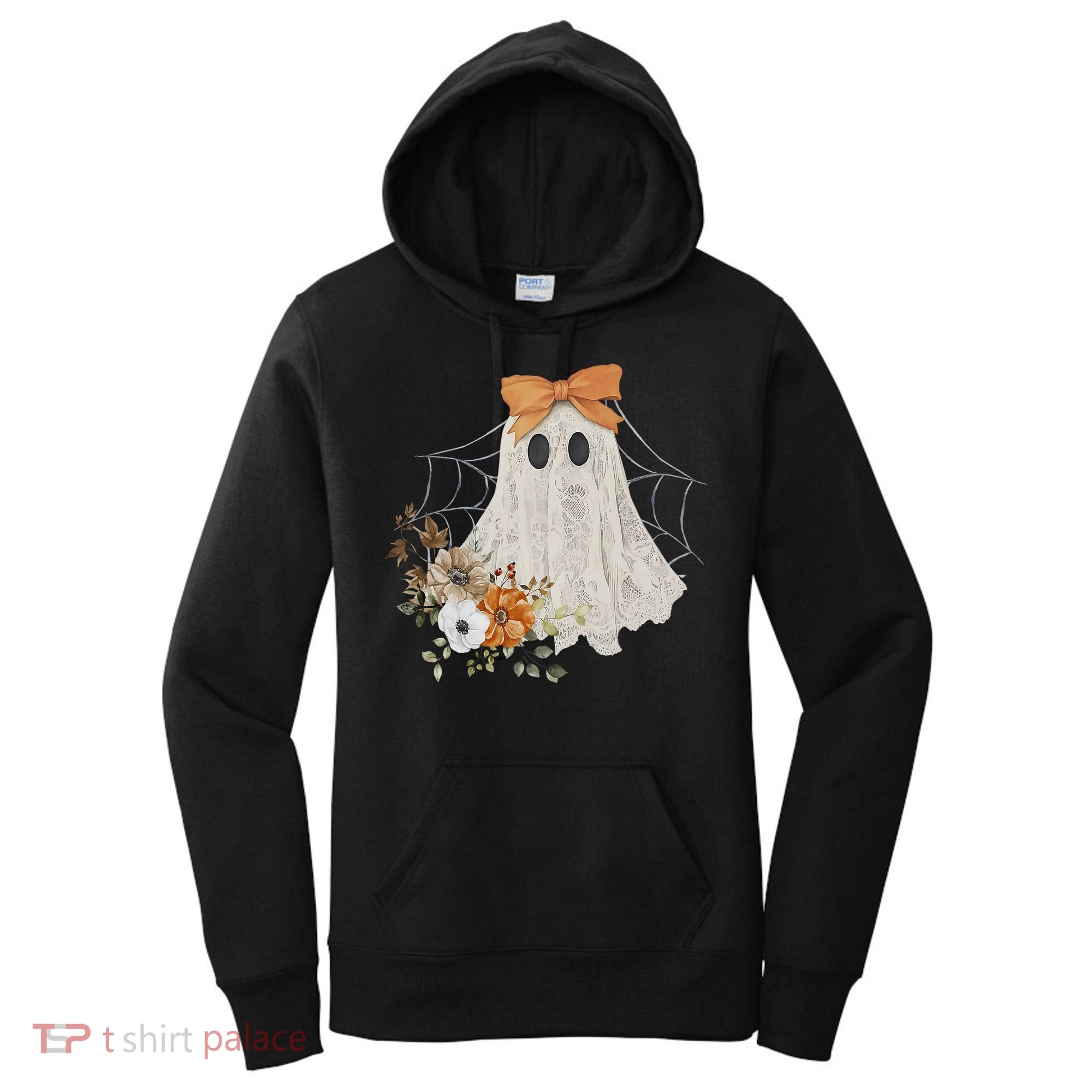 Coquette Ghost Halloween Flower Ghost Spooky Lace Ghost Women's Hoodie