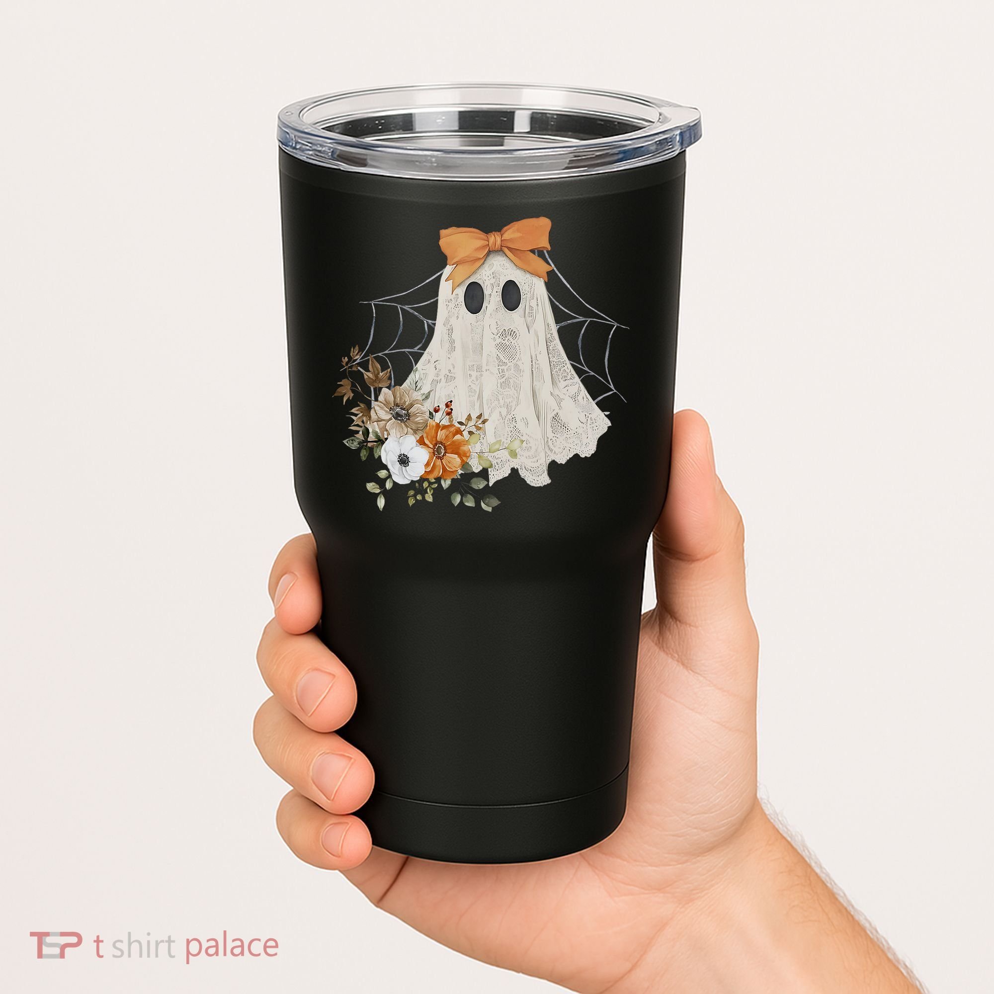 Coquette Ghost Halloween Flower Ghost Spooky Lace Ghost Tumbler